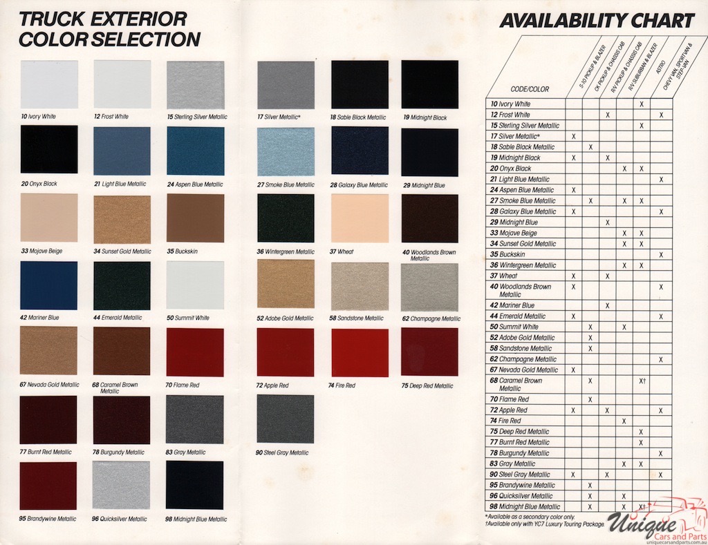 1989 GM Chevy Truck And Commercial Paint Charts Corporate 1